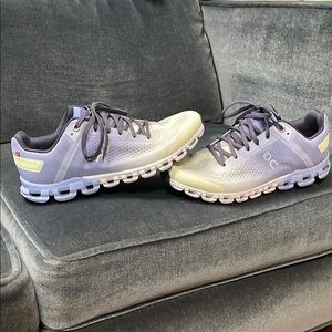 On Running Purple and Cream Athletic Shoes with CloudTec Cushioning